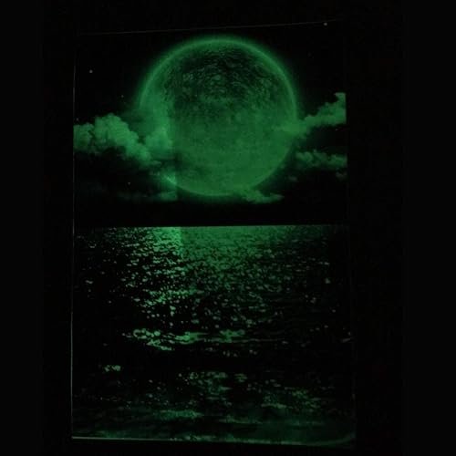 Miniatura 2 de Murales de pared de luna llena sobre el mar que brilla en la oscuridad, con temática oceánica, impermeables, extraíbles, fluorescentes, calcomanías