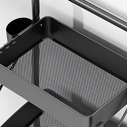 Foldable Storage Cart 3 Tier Rolling Cart With Wheels No Assembly Folding Kitchen Storage Organzier Cart Metal Utility Cart For Classroom Bedroom Living Room #TOP5