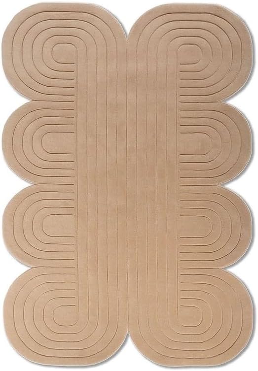 10x14 Ft Hand Tufted Wool Area Rug, Modern Abstract Beige Sculpted Pattern Unique Shape Design, Premium Handmade Carpet for Living Room Bedroom & Home Décor