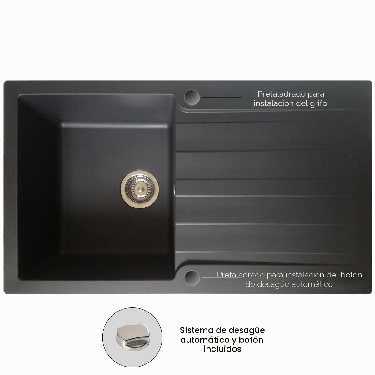 Essebagno Sierra Fregadero de 1 cubeta y 1 escurridor en resina negra
