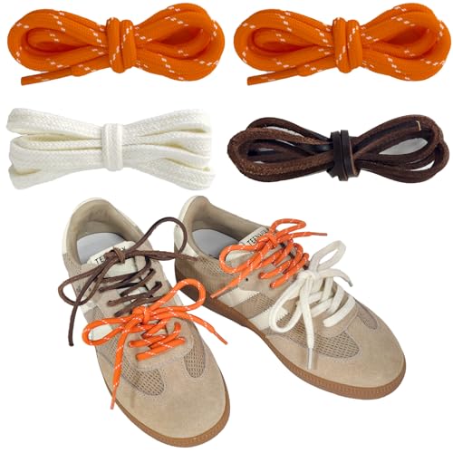 UamGlsob Kit DIY de 4pc de Lacets Multicolores, Mix de Lacets Ronds en Cuir et Plats, pour Sneakers, Bottes et Baskets - Accessoire pour Personnaliser Vos...