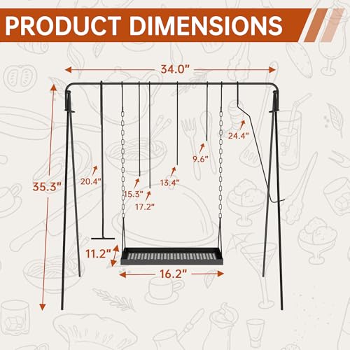 Campfire Swing Grill with Adjustable Grill Cooking Rack,Camp Fire Cooking Equipment Comes With 8 Hooks, Accessories and handbag,Portable Dutch Oven Hanger for Camping, Hiking, Cookware, Bonfire by ABSCONDO - Image 2