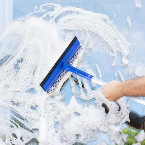 Image of Window Cleaner Tool for Home with 20''-30'' Extension Pole, Squeegee for Car Windshield Cleaning, Glass Washer for Shower Doors, Mirror