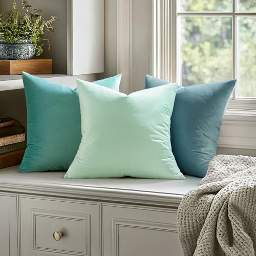 Image of MIULEE Pack of 2, Velvet Soft Soild Decorative Square Throw Pillow Covers Set Cushion Case for Sofa Bedroom Car 20 x 20 Inch 50 x 50 cm Aqua Green