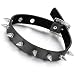 Flongo Women's Men's Gothic Alloy Rivet Black Leather Spiked Necklace Neckband Buckle Choker, Fit 13-15 inch