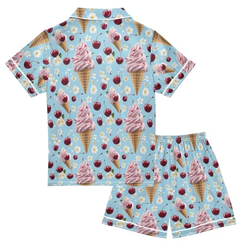 Ice Cream Cherry Flower Pajamas Set Summer Button Down Sleepwear Pjs Sets Comfy Loungewear2