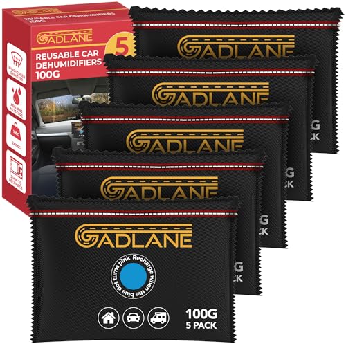 GADLANE Bolsas Deshumidificadoras Reutilizables para Coche 100G - Paquete de 5 Absorbedores de Condensación para Coche - Elimina el Empañamiento del Parabrisas/Ventanas, Absorbe la Humedad en Coches
