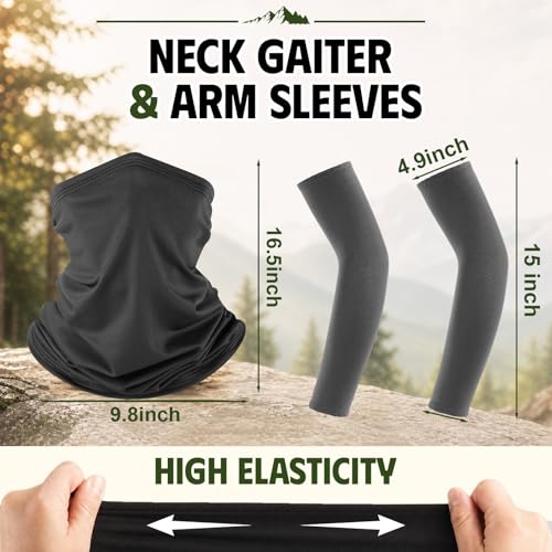 Image of Syhood 2 Set Solar Fan Hats with Neck Gaiters and Arm Sleeves, Wide Brim Fishing Hats for Men Women Outdoor Camping Gardening