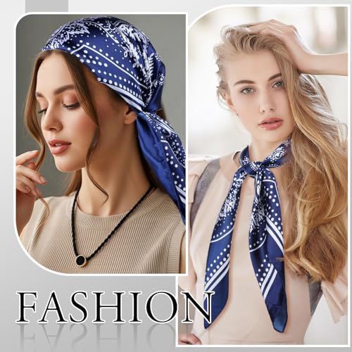 Silk Bandana Head Scarf for Women, 35" Large Soft Square Silk Satin Headscarf Classic Patterned Scarves for Neck Headwear Decoration Gift4