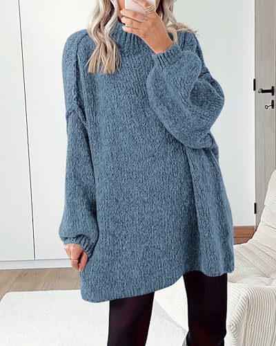 Btfbm Women'S Long Pullover Sweaters 2024 Fall Winter Mock Neck Long Sleeve Thick Oversized Casual Knitted Jumper Tops thumb #1