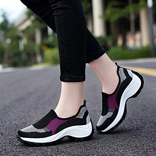 Optigard Women's Mesh Slip On Sock Walking Sneakers with Arch Support Lightweight Breathable Running Shoes Shallow Mouth Platform Comfortable Work Shoes2