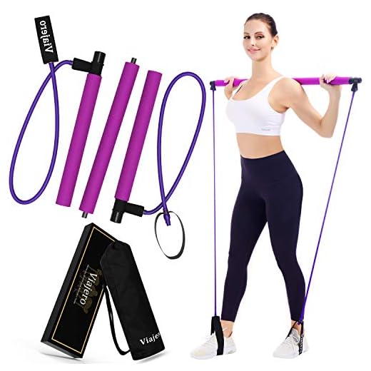 Viajero Pilates Bar Kit for Portable Home Gym Workout - 2 Latex Exercise Resistance Band - 3-Section Sticks - All-in-one Strength Weights Equipment for Body Fitness Squat Yoga with E-Book & Video