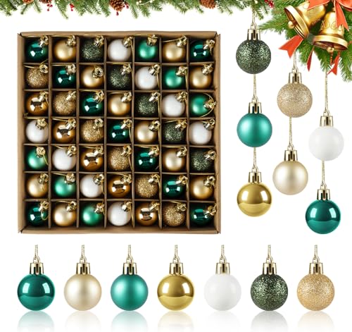Agoer 49 Stück kleine Christbaumkugeln Grün,Gold,Weiße,7 Designs...