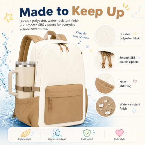 Image of LOIDOU Backpack for Girls School Backpacks Bookbags for Elementary Middle School Women Laptop Backpacks (Brown Beige, L-17)