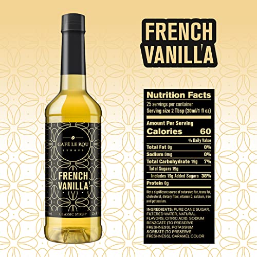 Image of Cafe Le Rou Coffee Syrup Variety 5-Pack- 25.4 oz Vanilla, French Vanilla, Caramel, Salted Caramel, Hazelnut, *Includes 5 Syrup Pumps*, Flavoring Syrup for Coffee, Tea and Espresso
