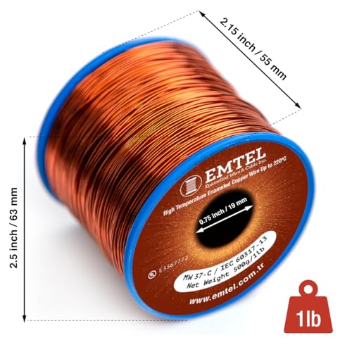 emtel 18 awg - 1 lb 202 feet 999 pure copper wire enameled magnetic wire for motor transformer magnetic coil amp electroculture gardening winding magnet wire - 220c 428f thermal class