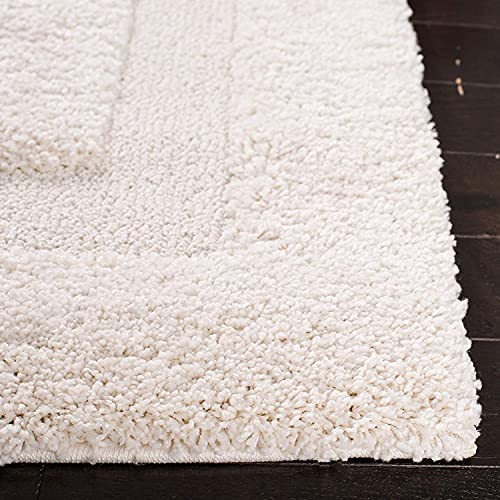 Image of Rectangular Box Shaggy Carpet for Living Room, Bedroom, High Low Design Finish Microfiber 1.8 Inch Pile High, 5x7 Feet Cream|Cream Color