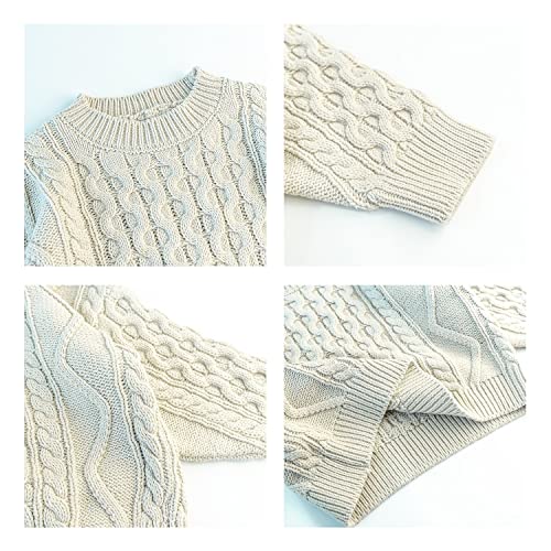 Baby Boy Girl Creamy White Cable Knit Sweater Unisex Infant Toddler Twist Round Neck Pullover Top (Creamywhite, 4-5T) #TOP4