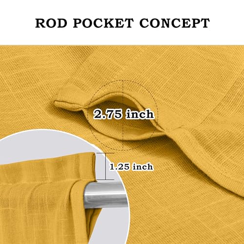 Image of THE LINEN COMPANY Cotton Linen Sheer Door Curtains, Solid Semi Transparent Drapes with Rod Pocket, Light Filtering Privacy Curtain for Home & Living Room, Mustard, 7.5 Feet, Pack of 1