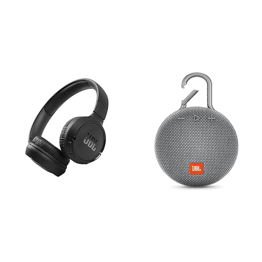 JBL Tune 510BT: Wireless On-Ear Headphones with Purebass Sound - Black & Clip 3, Gray - Waterproof, Durable & Portable Bluetooth Speaker - Up to 10 Hours of Play