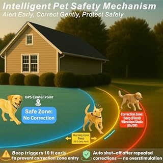 GPS Wireless Electric Dog Fence – Circular Wireless Dog Fence System for Dogs with Early Warning Beep & Auto-Protection, Quick-Charge Collar, 6561ft Range, Waterproof, 3 Modes, No App,Outdoor Use Only