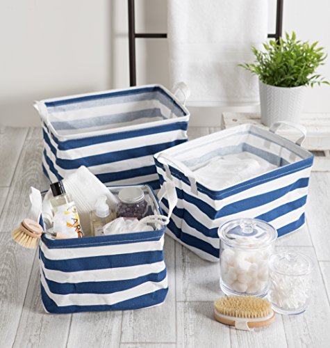 Dii Cotton/Polyester Cube Laundry Basket, Perfect In Your Bedroom, Nursery, Dorm, Closet, 9 X 12 X 8, Small Set Of 2 - Nautical Blue Rugby Stripe #TOP5