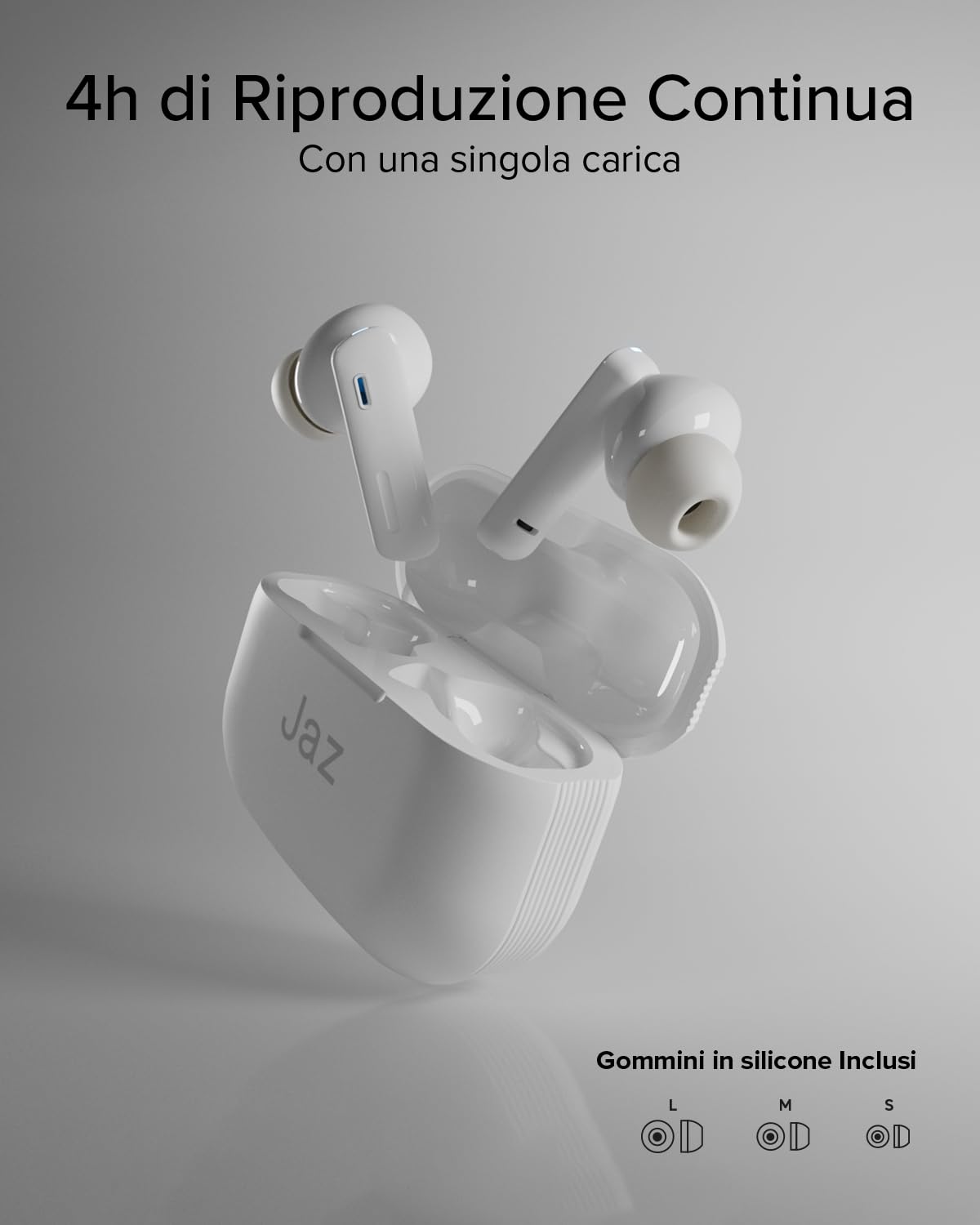 JAZ Maks - Cuffie Auricolari In-Ear True Wireless Stereo, Cancellazione del Rumore Attiva, Custodia di Ricarica, Microfono HD, Controlli Touch, per Smartphone, Tablet, Laptop, 24 Ore