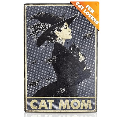 Black Cat Halloween Decor Metal Sign – Gothic Witch Cat Mom Sign Tin...