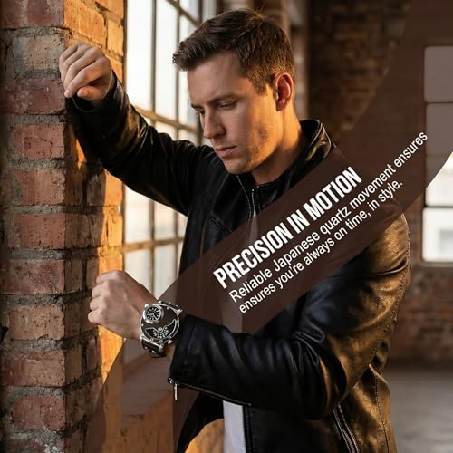Image of MJSCPHBJK Men's Dual Dial Analog Watch - Unique 2-in-1 Timepiece with Japanese Quartz Movement, Stainless Steel Case, PU Leather Band, Dual Time Display, Fashion Dress Wrist Watch for Business Casual Wear