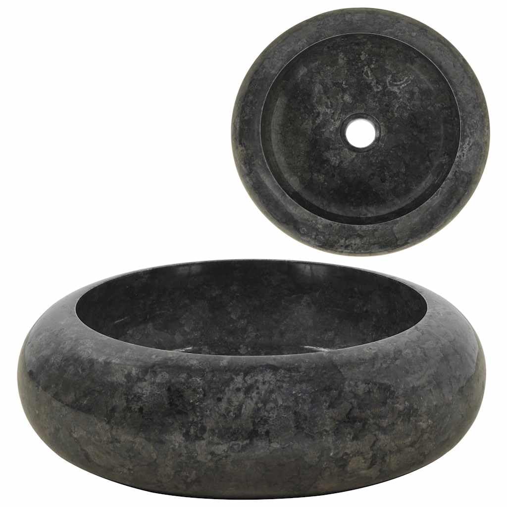 Lavabo de mármol negro de 40 x 12 cm, lavabo redondo de piedra natural para baño o baño, fregadero de diseño hecho a mano, robusto y fácil de limpiar
