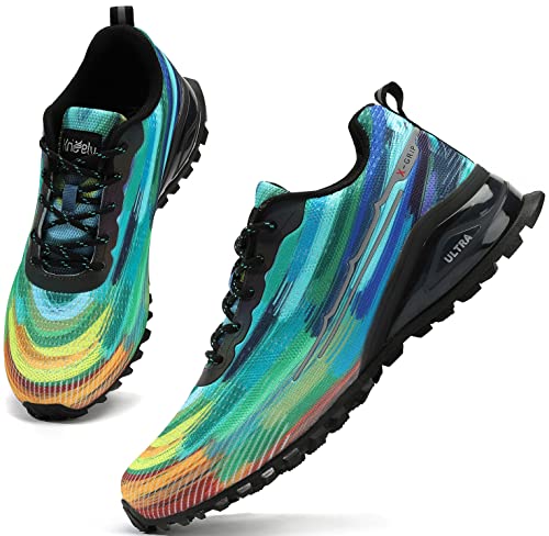 ikunka Men's Fashion Sneakers Lightweight Breathable Extra Wide Walking Shoes Tennis Cross Training Shoe Non Slip Trail Running Shoes（Multicolor Blue 9.5） by ikunka - Used condition - Image 6