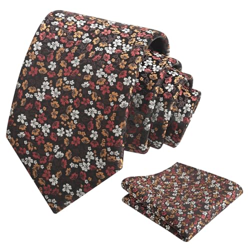 Image of Alizeal Mens 3.15inches Exquisite Floral Tie with Small Flower Printed Pocket Square
