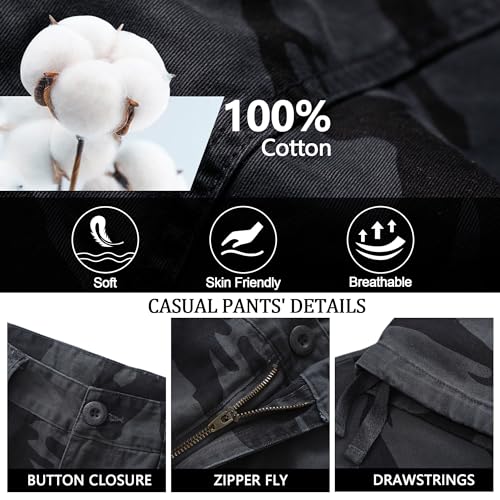 KOCTHOMY Men's Cargo Pants Cotton Tactical Camo Pants Relaxed Fit Casual Work Pants with 9 Pockets No Belt3
