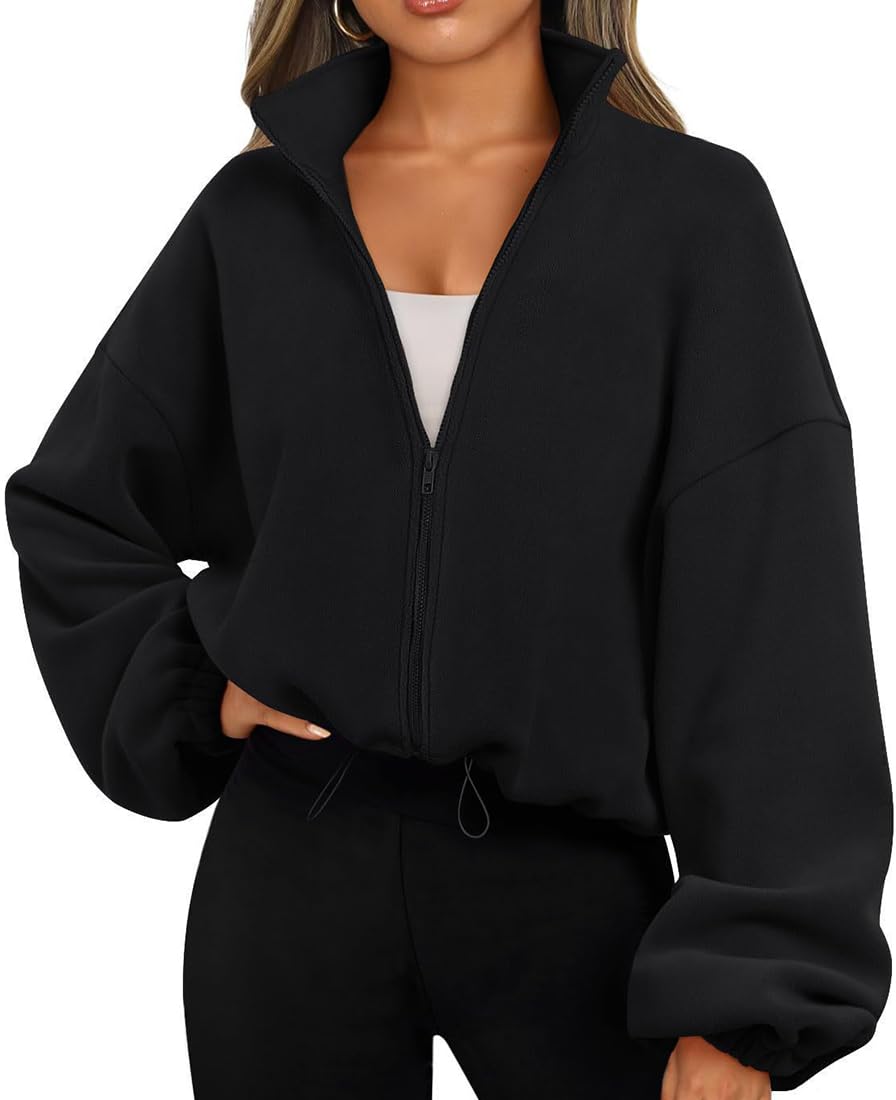 EUDOLAH Femme Sweat-Shirt Polaire avec Manches Longues Col Montant Shirt zippé col roulé Automme-Hiver Casual et Ample