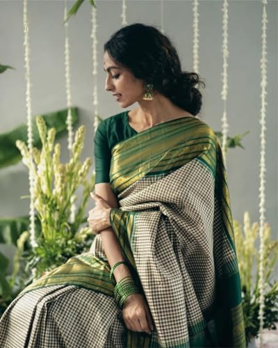 Image of Flosive Women's Kanjivaram Silk Saree With Beautiful Blouse With Zari Border