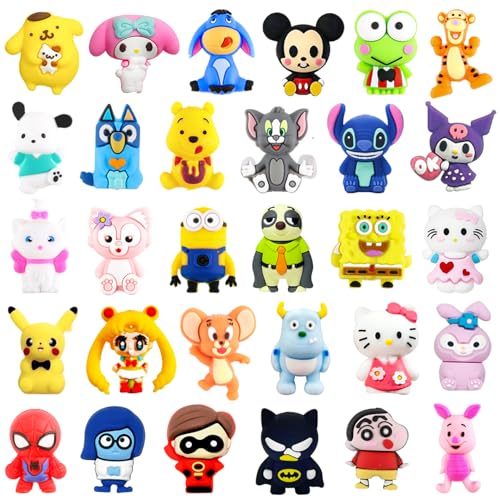 LIBUHUIGA 30Pcs 3D Silicone Focal Beads for Pens Cartoon Cute Character Focal Beads for Keychains Making DIY Bracele Jewelry Making Only Applicable to Adults