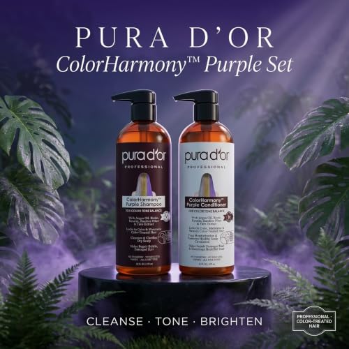 PURA D'OR ColorHarmony Purple Shampoo & Conditioner Toning Set, 16oz x2 - image 2