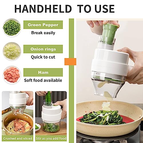 4 in1 Handheld Electric Vegetable Cutter Slicer Garlic Mud Masher USB Wireless Chopper Cutting Pressing Mixer Food Slice for Garlic Pepper Chili Onion Celery Ginger Meat - Image 3