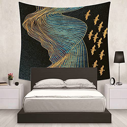 Tapiz de pared KnSam con diseño de ríos para transformar tu salón en un oasis azul y dorado 7