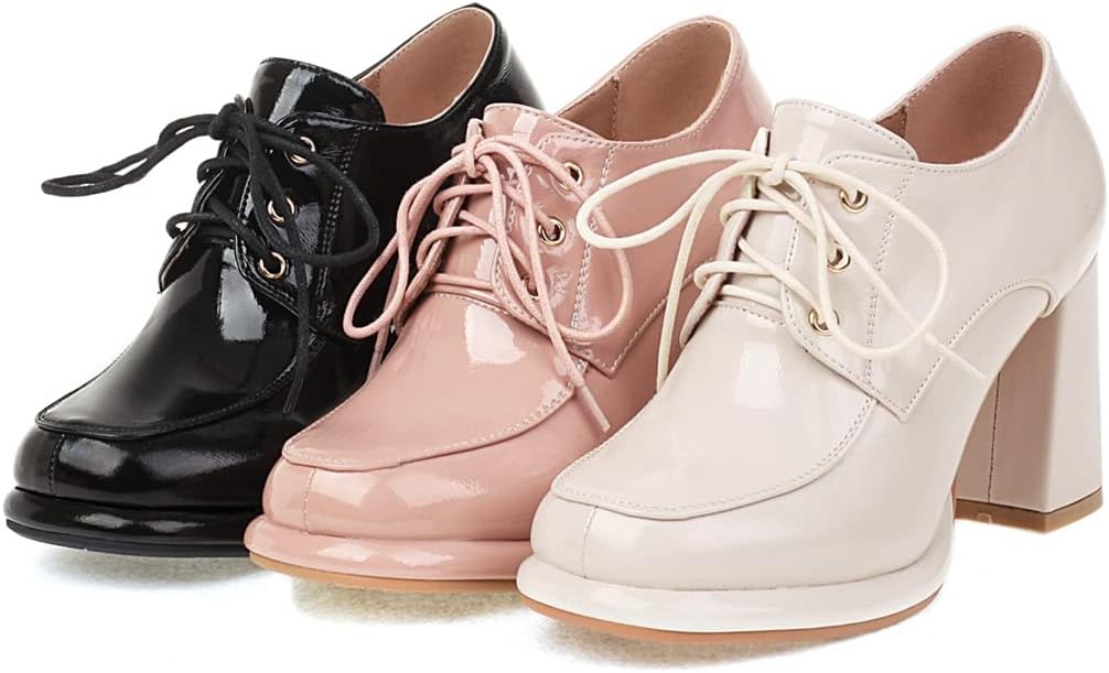Betastella Women's Chunky Patent Leather Oxfords Platform High Heels Lace Up Pumps - Image 7