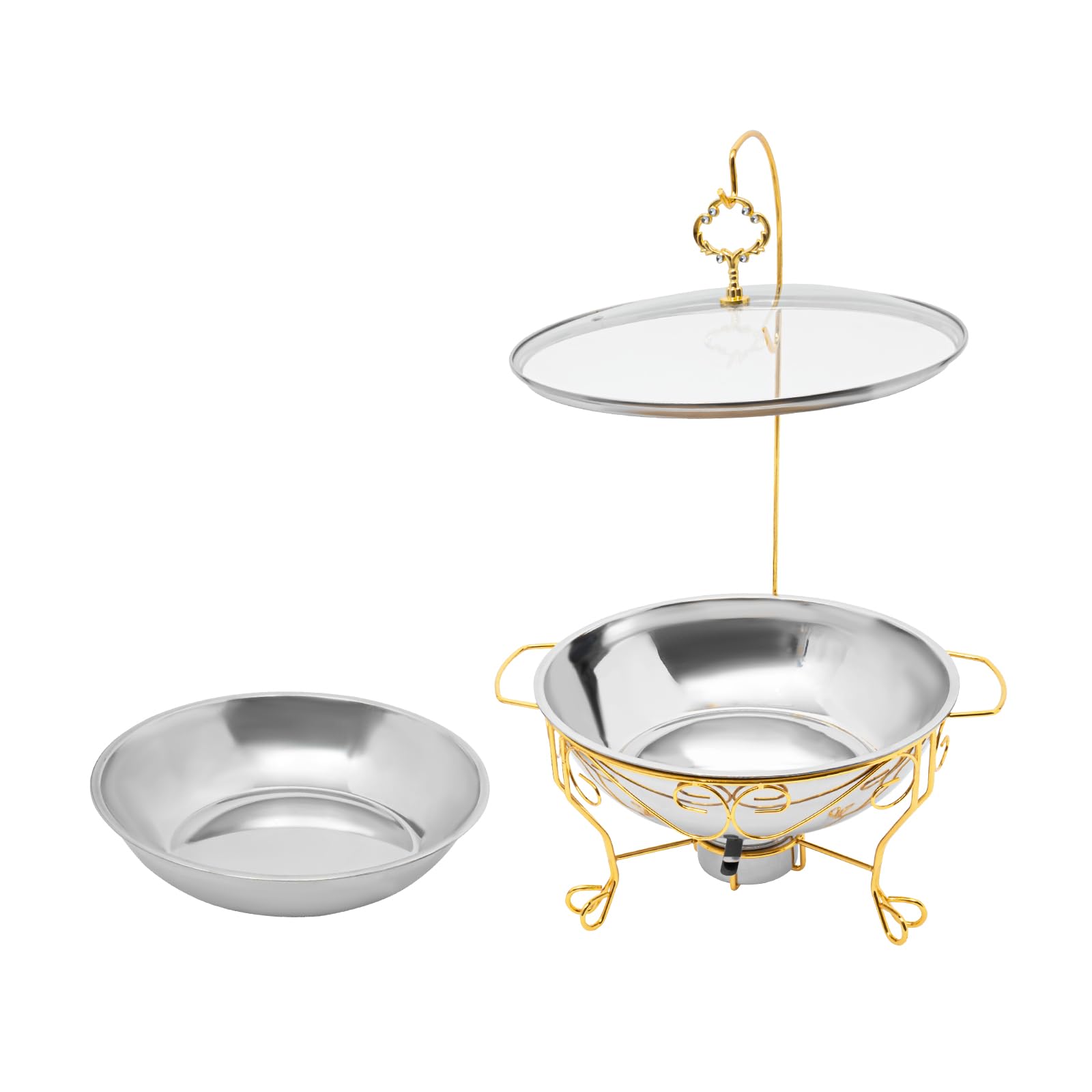 Serbatoio termico in acciaio inox da 6 l, per alimenti, supporto rotondo Chafing Dish, in acciaio inox, per buffet, feste, matrimoni (dorato)