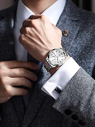 Image of OLEVS Watch for Men Luxury Dress Analog Quartz Stainless Steel Waterproof Luminous Date Diamond Business Two Tone Casual Wrist Watch