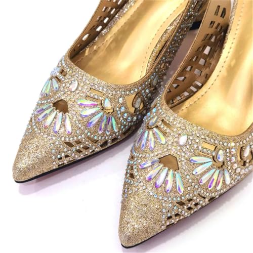 Italian Style Gold Elegant Party High Heels Nigerian Design African Women Shoes Bag Set4