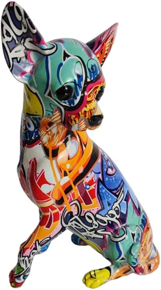 Chihuahua Dog Statue, Colorful Animal Graffiti Dog Figurines, Sit Down Balloon Animal Dog Statue Ornament ,Realistic Resin Dog for Home Decor (Chihuahua Rainbow)