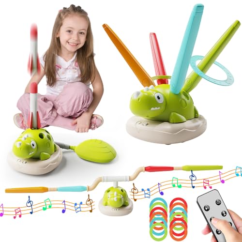 SGZIOO 3 in 1 Kinder Outdoor Spielzeug mit Musik, 4 Geschwindigkeiten, Raketen Spielzeug für Kinder, Springring Fußkreisel Kinder, Ringwurfspiel Kinder Outdoor, Gartenspielzeug Kinder ab 3 Jahren