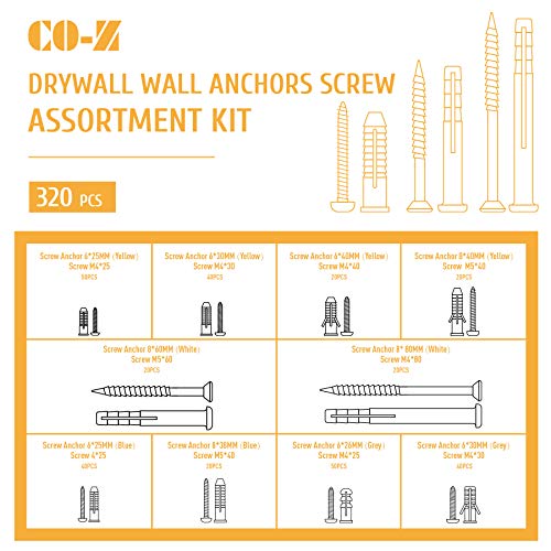 image for CO-Z 320pc Drywall Anchors and Screws Assortment | Wall Mount Furnitur