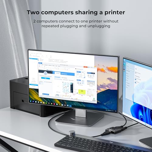 Image of USB 3.0 Switch 2 in 1 Out / 1 in 2 Out Bi-Directional,USB Switcher 2 Computers Share Printer Keyboard Mouse Scanner,Printer Splitter for 2 Computers with 2 USB3.0 Cables (USB3.0)