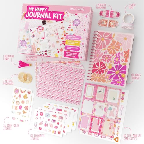 Image of jackinthebox DIY Journal for Girls Ages 8 12, 242 pcs Scrapbook Kit, Journal Kit, Includes 10 Mental Health Exercises, Valentine s Day Gift for 8 9 10 11 12 Year-Old Girls | Paper | Gold