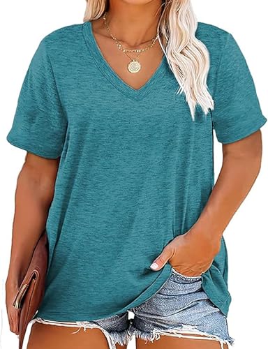 Kancystore Womens Plus Size V Neck T Shirts Short Sleeve Tops Casual Summer Tshirts Loose Fit Tee XL-5X