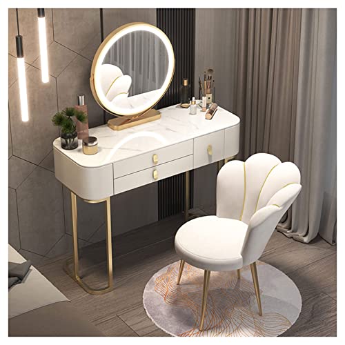 Set de maquillaje LED Vani con taburete tapizado de 3 Ders y espejo, tocador de 100 cm para habitación de niñas, diseño elegante y funcional